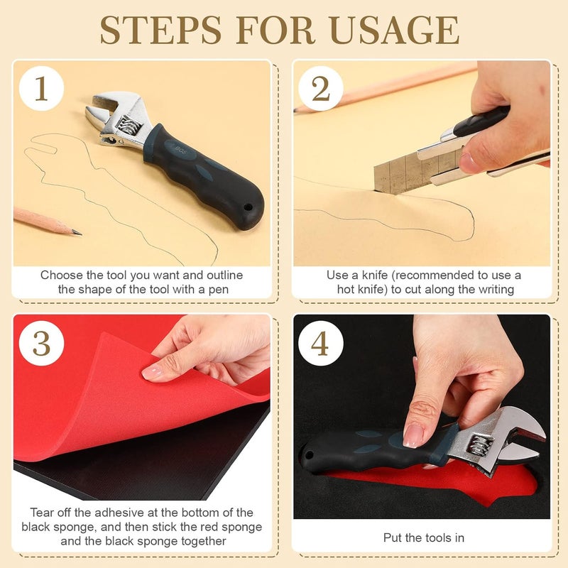 Sumind 3 مجموعات من منظمات صندوق الأدوات من الفوم مع بطانة قابلة للتعديل، فوم غير قابل للانزلاق، حصيرة لصندوق الأدوات، الخزائن، وأدراج الصناديق، باللون الأسود من الأعلى والأحمر من الأسفل (12 × 24 بوصة) - Image 4